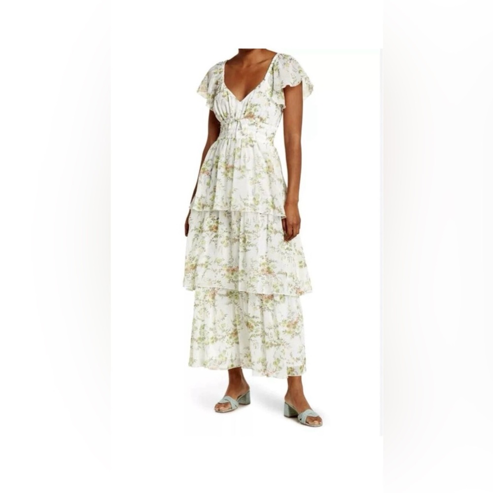 Chelsea28 Floral Tiered Maxi Dress - ivory green floral
